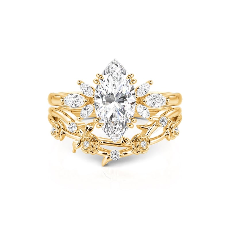 Jeulia Rose Wave Design Marquise Bridal Set 2PCS