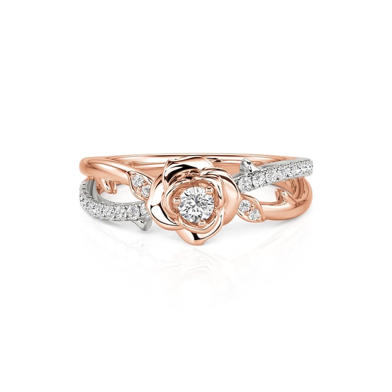Jeulia Two Tone Twist Rose Flower Ring Sterling Silver