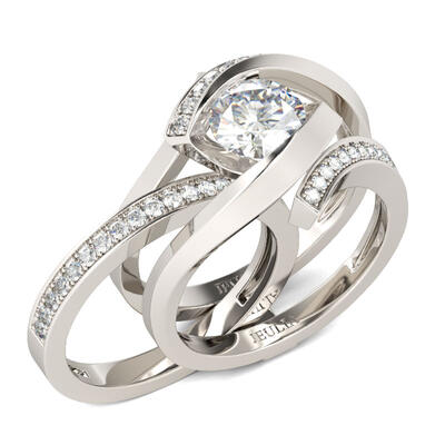 Jeulia Bypass Round Cut Sterling Silver Ring Set