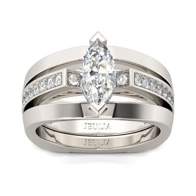 Jeulia Simple Marquise Cut Sterling Silver Ring Set