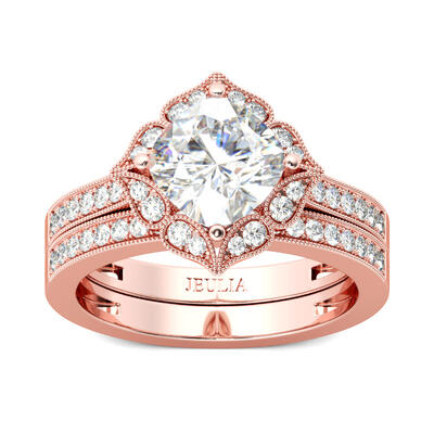 Jeulia Vintage Milgrain Cushion Cut Sterling Silver Ring Set