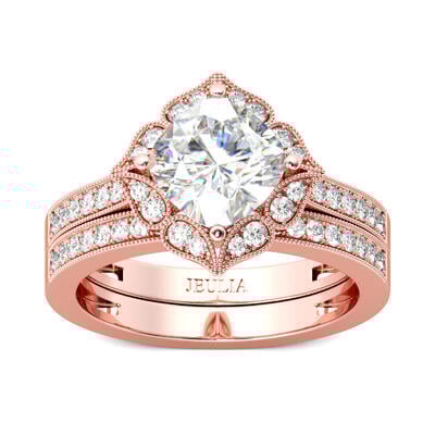 Jeulia Vintage Milgrain Cushion Cut Sterling Silver Ring Set