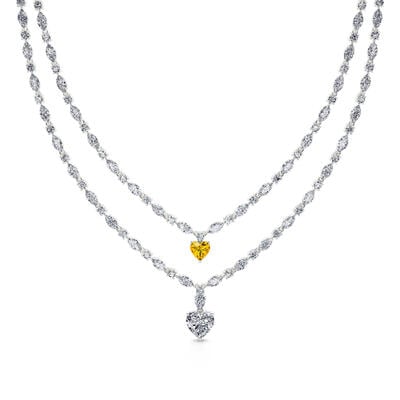 Jeulia "Endless Love" Double Layer Heart Cut Sterling Silver Necklace