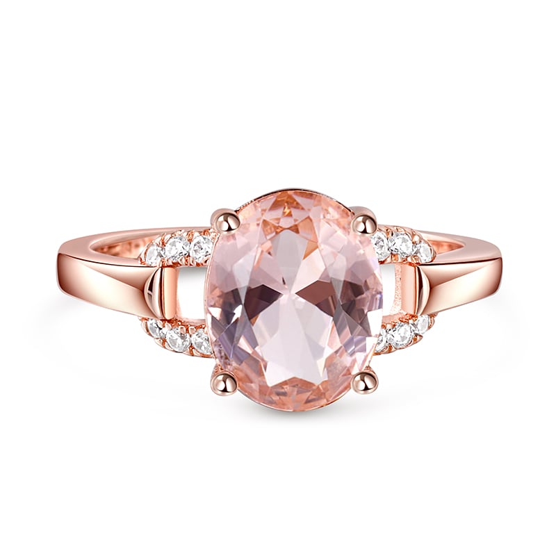 Jeulia Anillo de Plata de Ley con Morganita Sintética de Corte Ovalada con Diseño Hueco