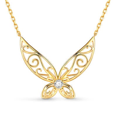 Jeulia Elf Wings Design Round Cut Sterling Silver Necklace