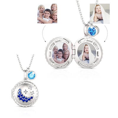 Jeulia Star Moon Custom Photo Birthstone Necklace
