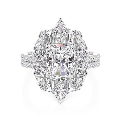 Jeulia Vintage Halo Engagement Ring Set Sterling Silver 2PCS