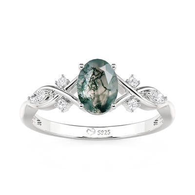 Jeulia Infinity Oval Moss Agate Engagement Ring