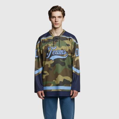 Custom Camo Hockey Lace Neck Moisture-Wicking Squad Jersey