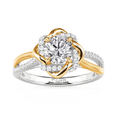 Jeulia Two Tone Love Knot Round Cut Engagement Ring