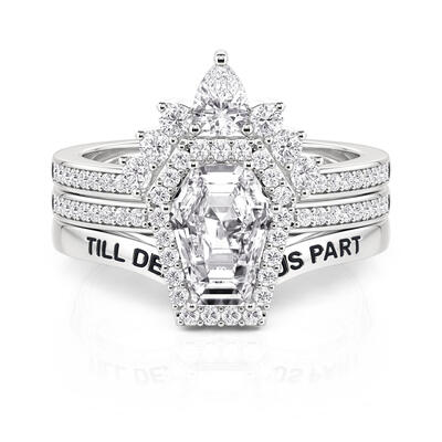Jeulia Gothic Coffin Cut Halo Engagement Ring Set 3PCS