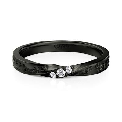 Jeulia Black Three Stone Wedding Band With Engraved Vine