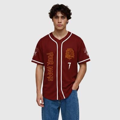 Custom Lion Emblem Baseball Jersey, Vintage Fantasy School Spirit Button-Down Shirt, Personalized Team Name & Number for Men & Women