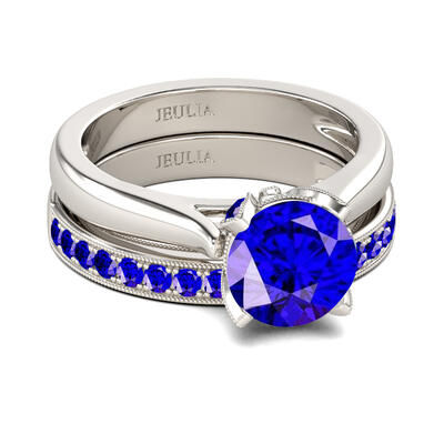 Jeulia Classic Round Cut Sterling Silver Ring Set