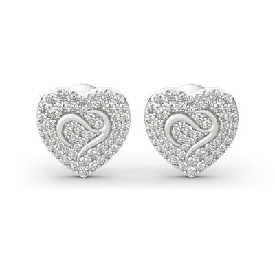 Jeulia Logo Shape Commemorative Heart Sterling Silver Stud Earrings