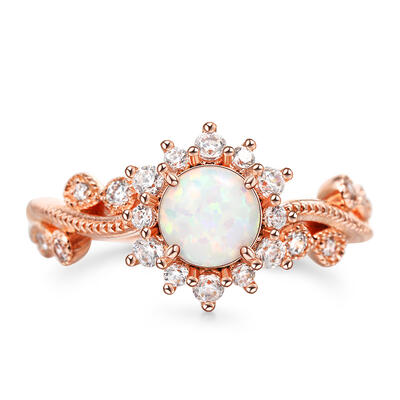 Jeulia Vintage Opal Sterling Silver Engagement Ring