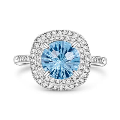Jeulia Topaz Double Halo Open Engagement Ring Sterling Silver