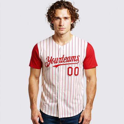 Personalized Cream Red Pinstripe Two Tone Baseball Jersey Custom Number and Logo for Games Practices and Fan Use