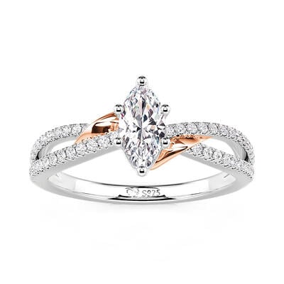 Jeulia Amore Two Tone Ribbon Twisted Marquise Engagement Ring
