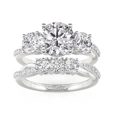 Jeulia Three Stone Round Cut Twist Ring Set Sterling Silver