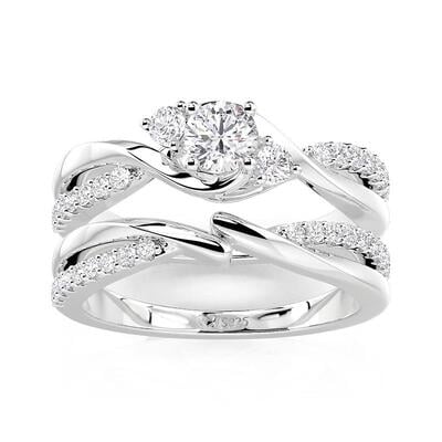 Jeulia Twist Bypass Three Stone Pave Engagement Ring Set