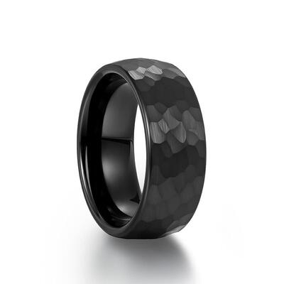 Jeulia Brushed Black Hammered Tungsten Ring for Men