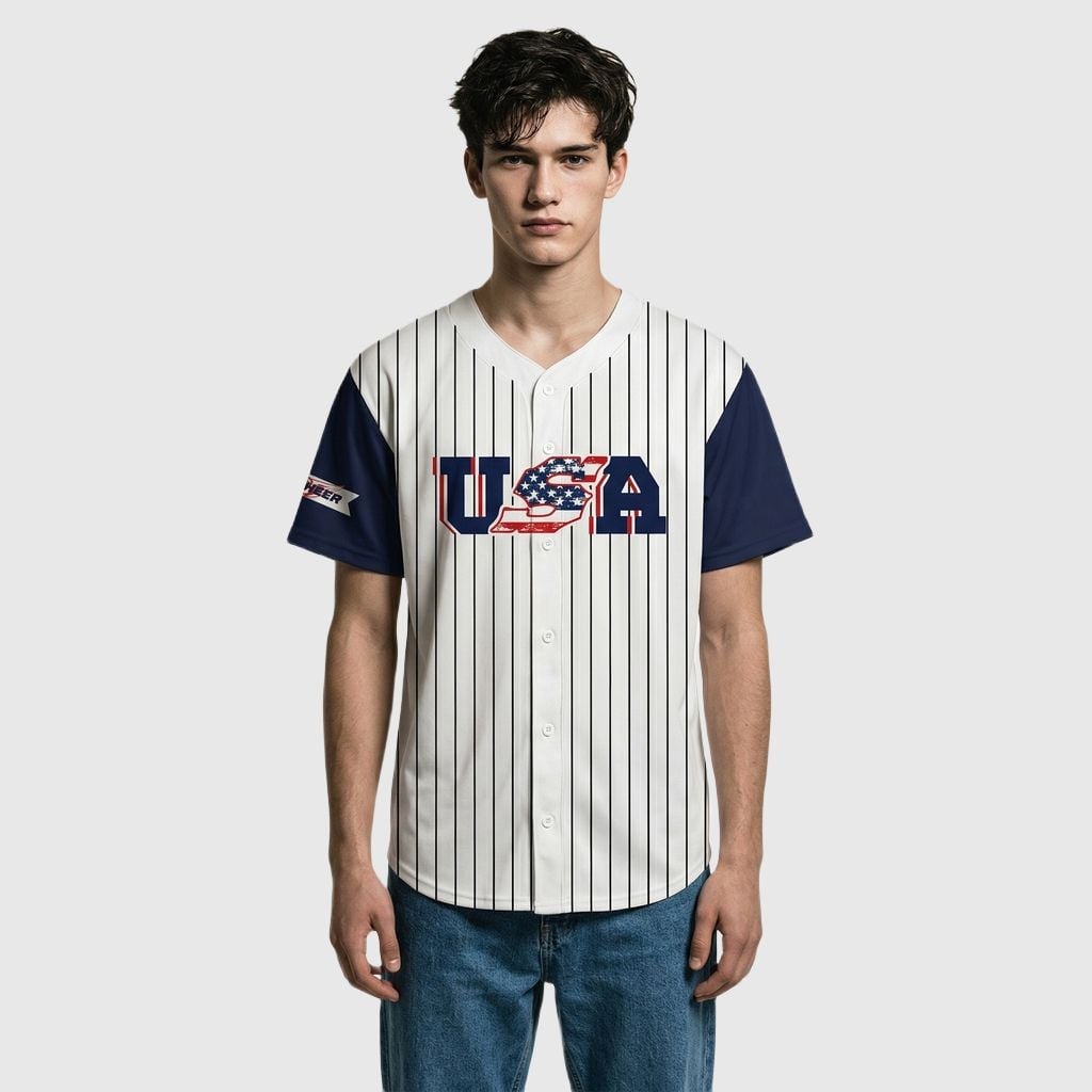 Custom USA Flag Pinstripe Two Tone Baseball Jersey-Personalized Team Name and Number