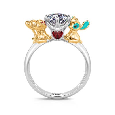 Jeulia Hug Me "Love Story" Little Monster Couple Round Cut Sterling Silver Ring