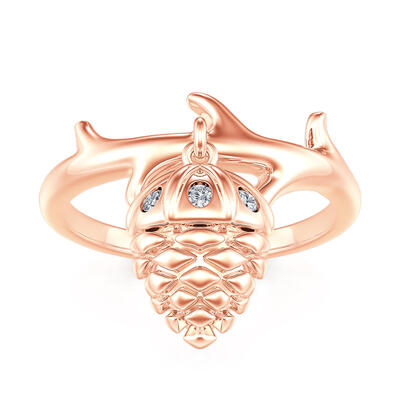 Jeulia "Lucky Acorn" Rose Gold Tone Sterling Silver Dangle Ring