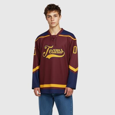 Custom Burgundy Hockey Lace Neck Cotton Blend Squad Jersey