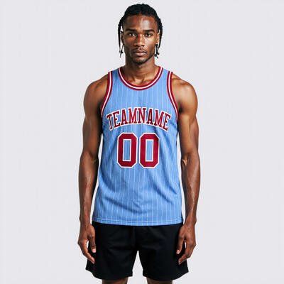 Custom Pinstripe Light Blue Basketball Jersey - Authentic Craft, Crisp Stripes, Comfort Fit