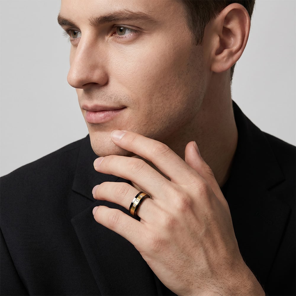 "Goldene Konstellationen" 8mm Keramik-Herren-Ehering