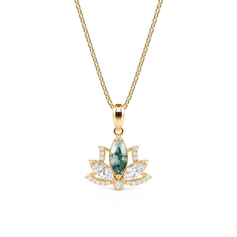 Jeulia Collar de Loto Dorado con Ágata Musgosa Marquesa
