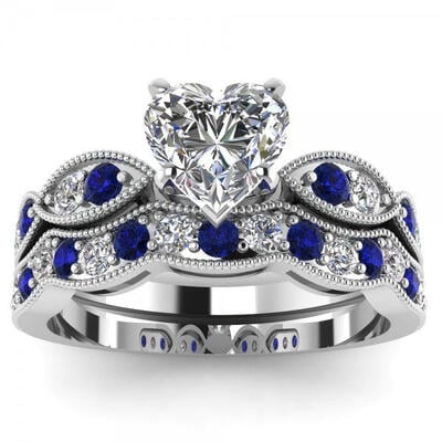 Jeulia Milgrain Heart Cut Sterling Silver Ring Set