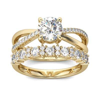 Jeulia Conjunto De Anillos Con Tono Oro De Talla Redonda En Plata De Ley