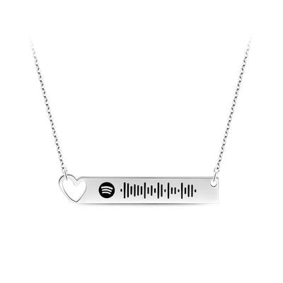 Jeulia Scannable Spotify Code Heart Bar Stainless Steel Necklace