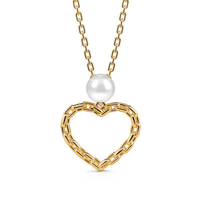 Jeulia "Sweet Chain Heart" Cultured Pearl Sterling Silver Necklace