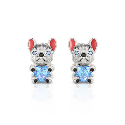 Jeulia Hug Me "Smart French Bulldog" Heart Cut Sterling Silver Earrings