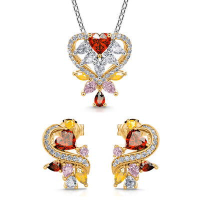 Jeulia "You Make My Heart Full" Heart Sterling Silver Jewelry Set