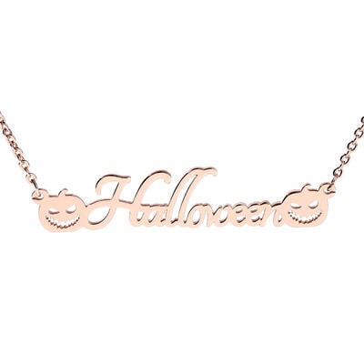 Jeulia "Evil Smiley" Pumpkin Personalized Sterling Silver Name Necklace