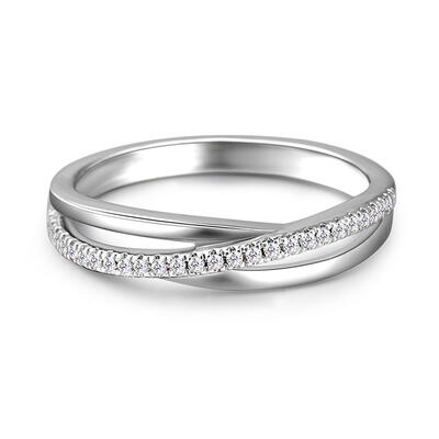 Jeulia Anillo para mujer con diseño clásico cruzado de plata de ley