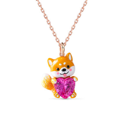 Jeulia Hug Me "Smiling Shiba Inu" Heart Cut Sterling Silver Necklace
