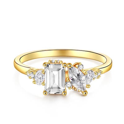 Jeulia Gold Tone Cluster Ring Sterling Silver