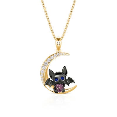 Jeulia Moon Hugers Custom Heart Birthstone Bat Necklace