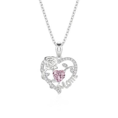 Jeulia Rose for Mom Heart Necklace Sterling Silver
