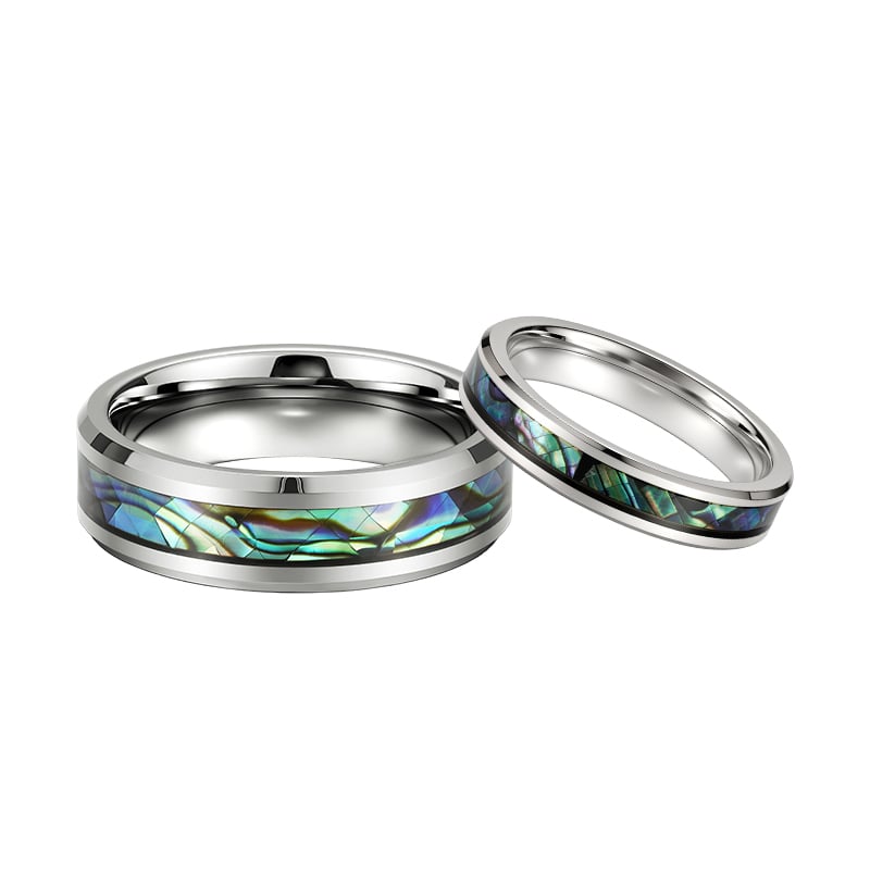 Jeulia Abalone Shell Style Inlay Tungsten Couple Rings Set