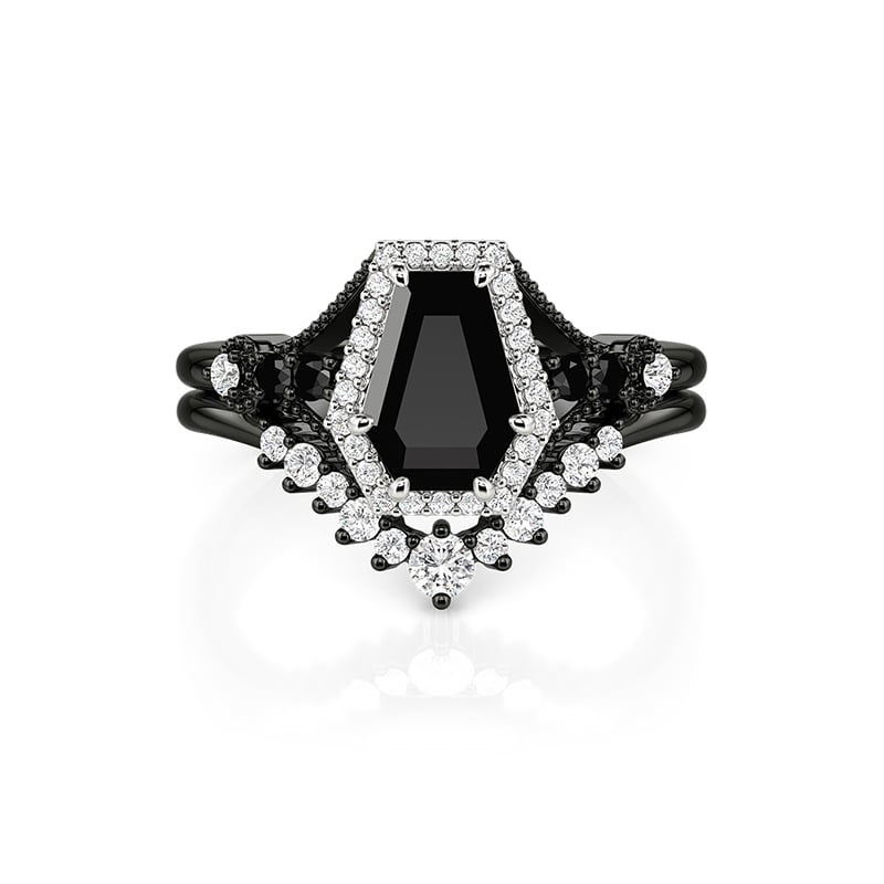 Jeulia Gothic Halo Black Coffin Cut Ring Set 2PCS
