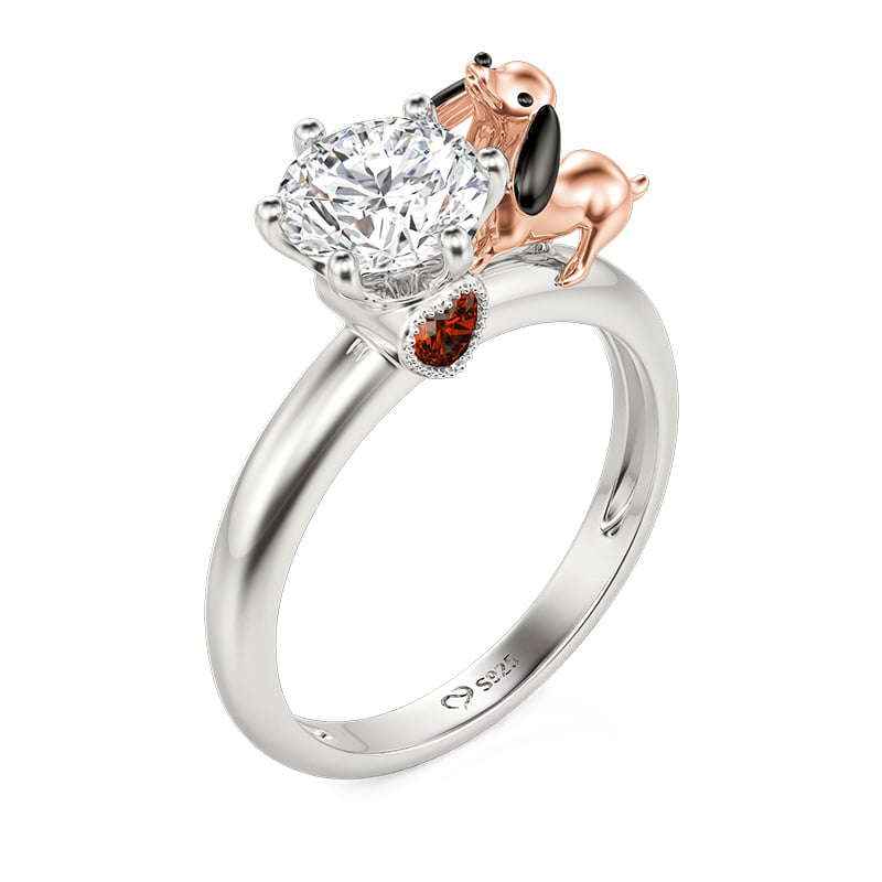 Jeulia Hug Me Custom Two Birthstone Dachshund Ring