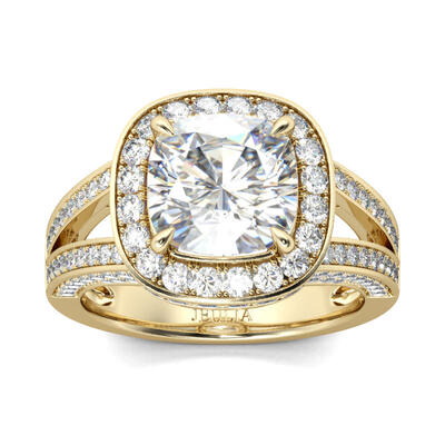 Jeulia Gold Tone Halo Cushion Cut Sterling Silver Ring