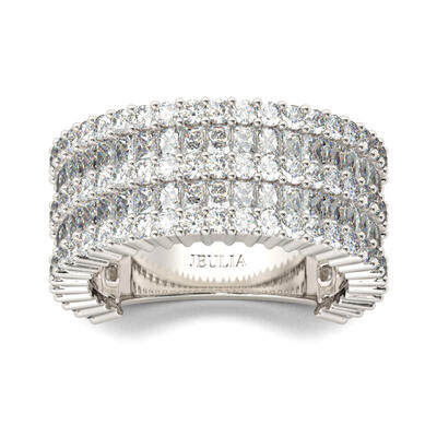 Jeulia Wide Radiant Cut Sterling Silver Women's Band